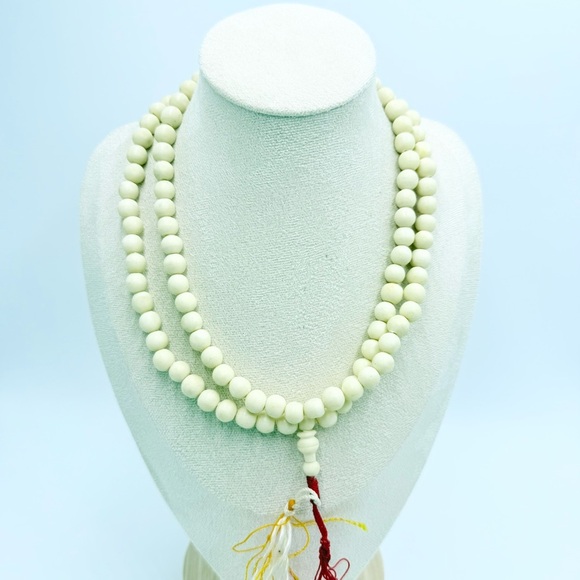 Vintage Tibetan Ivory Bone Mala Beaded Prayer Necklace - Picture 1 of 6